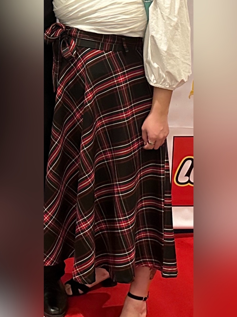 Francesca's Collections Black Plaid A-Line Maxi Skirt with Red and White Stripes
